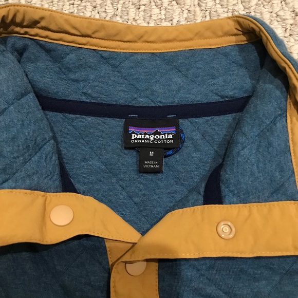 Patagonia Organic Cotton Fleece Jumper Snap T Quilted Pullover (Blue/Yellow) - Picture 3 of 4